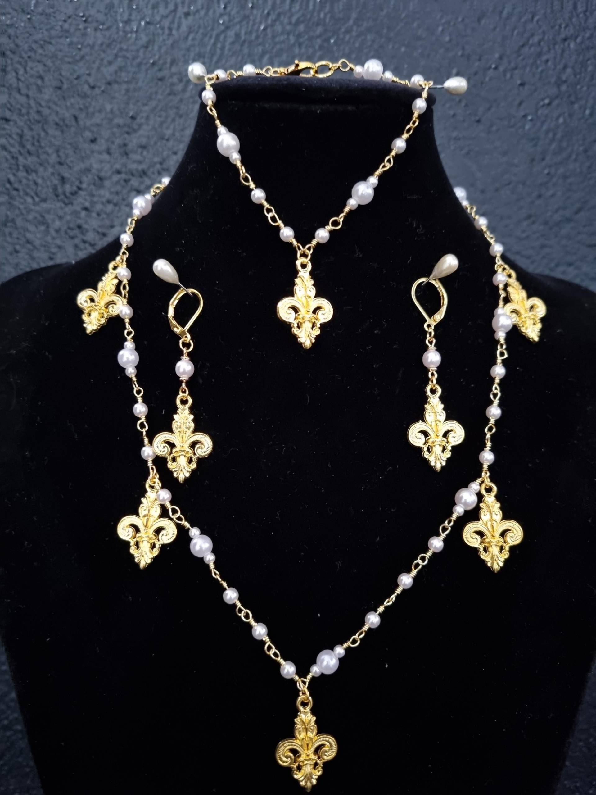 Collier, Halskette, Perlenkette, Armband, Ohrringe, Kette Mit Ohrringen Für Renaissance, Mittelalter von RinascimentoCollana