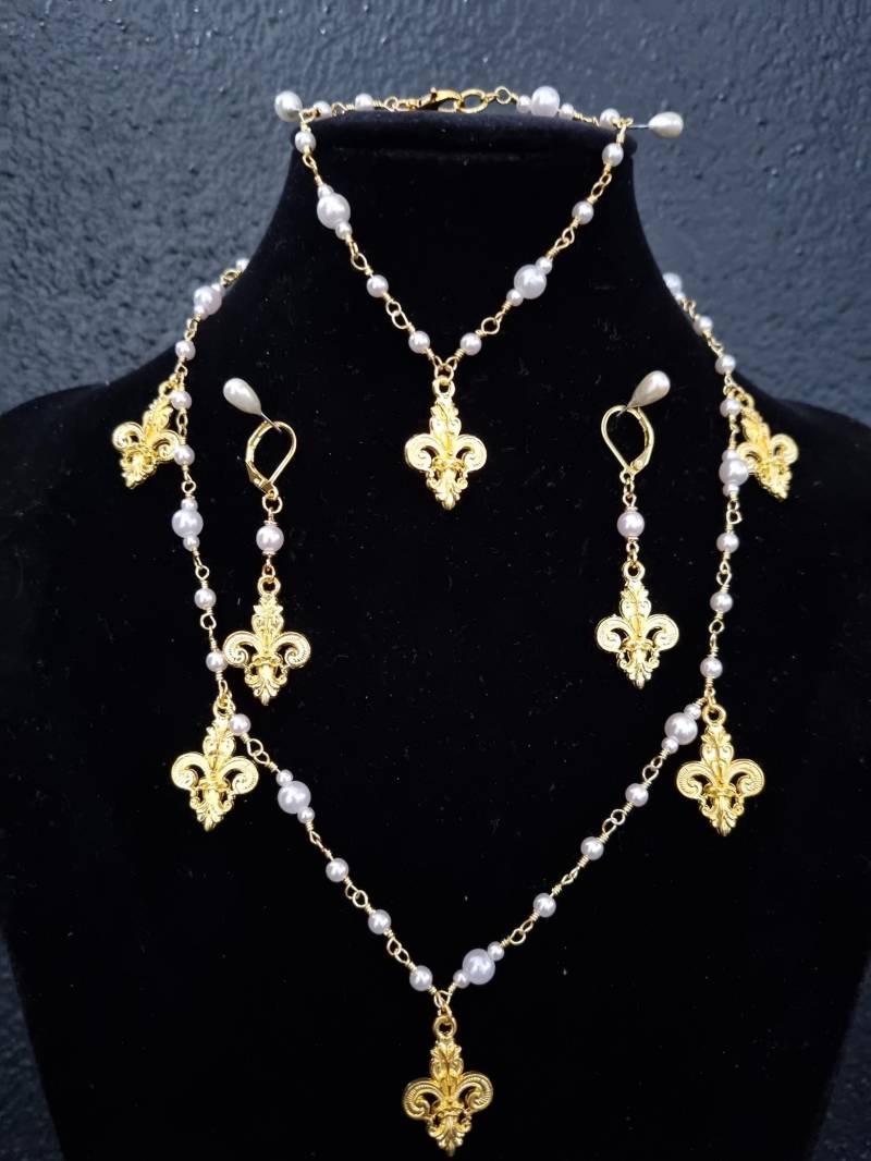 Collier, Halskette, Perlenkette, Armband, Ohrringe, Kette Mit Ohrringen Für Renaissance, Mittelalter von RinascimentoCollana