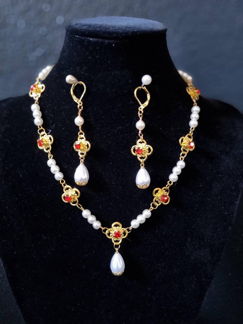 Collier, Halskette, Perlenkette, Kette Mit Ohrringen Für Renaissance, Mittelalter von RinascimentoCollana