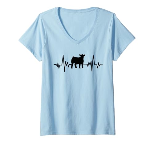 Damen Zeigen Sie mit Herzschlag T-Shirt mit V-Ausschnitt Damen Zeigen Sie mit Herzschlag T-Shirt mit V-Ausschnitt von Rinderleben zeigen