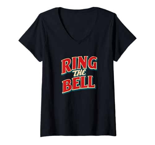 Damen Fettgedrucktes Ring The Bell-Logo T-Shirt mit V-Ausschnitt von Ring the Bell Outfit