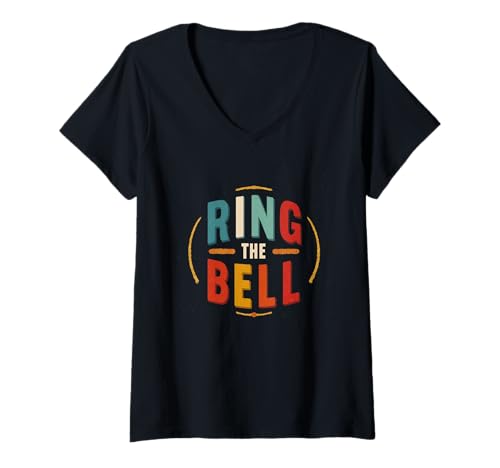 Damen Mehrfarbiger Spruch Ring The Bell T-Shirt mit V-Ausschnitt von Ring the Bell Outfit