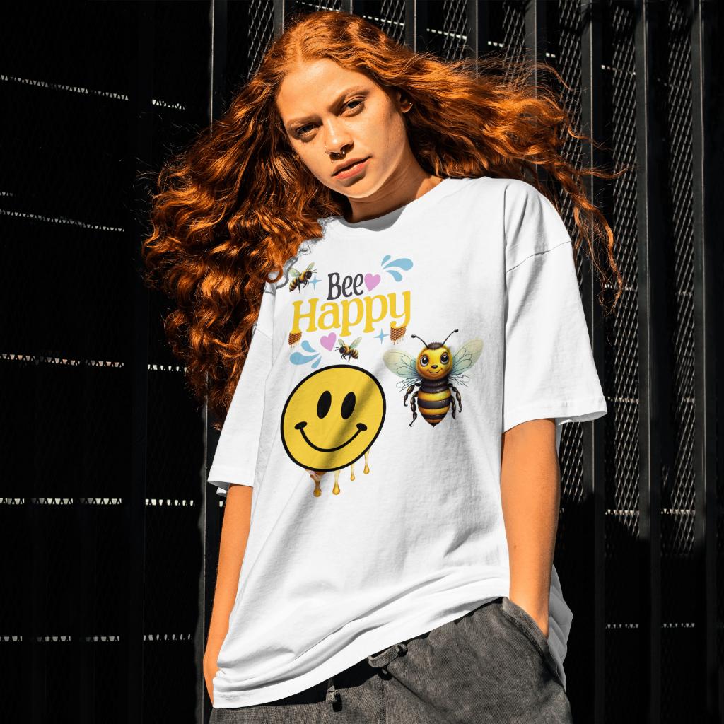 Bee Happy Design-Süße Bienen Illustration Mit Smiley Face Und Inspirierender Botschaft-Perfektes Geschenk Für Positive Vibes Gute Laune von RingDingArt