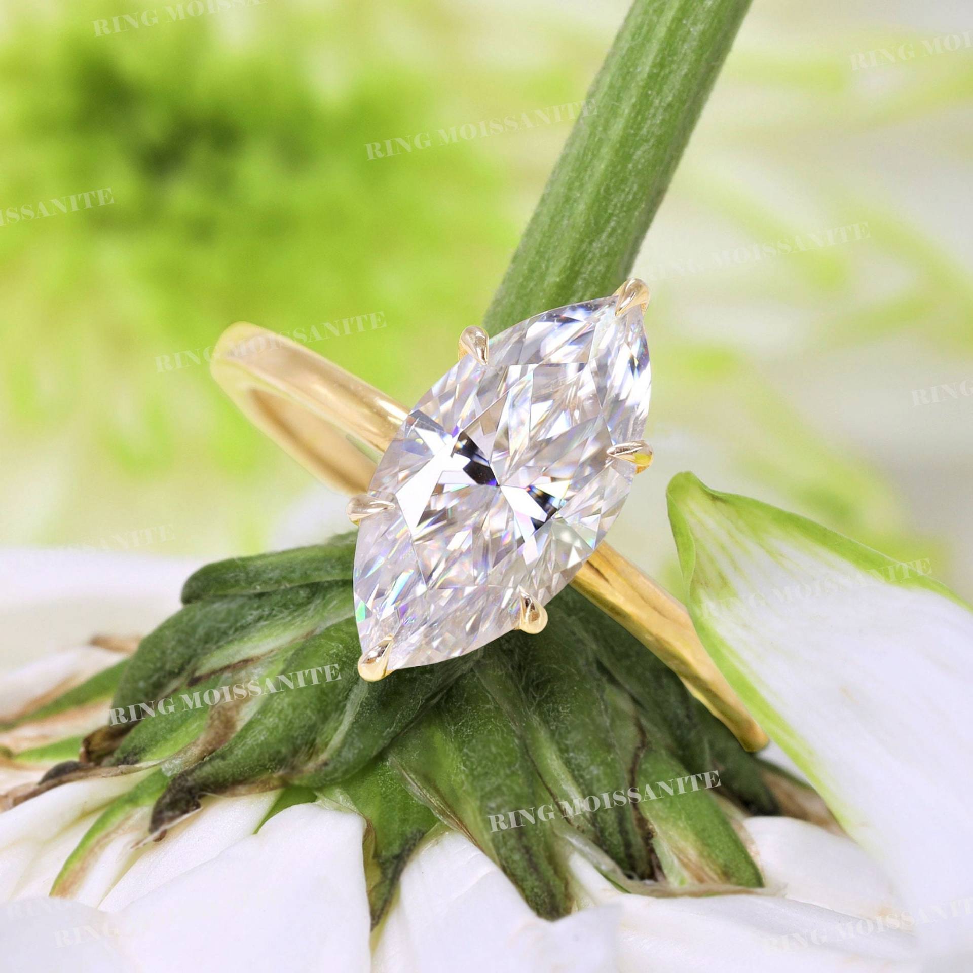 2 Ct Marquise Solitär Verlobungsringmoissanite Verlobungsringeinzigartiger 6 Krappen Diamantring 14K Gelbgold Ehering von RingMoissanite