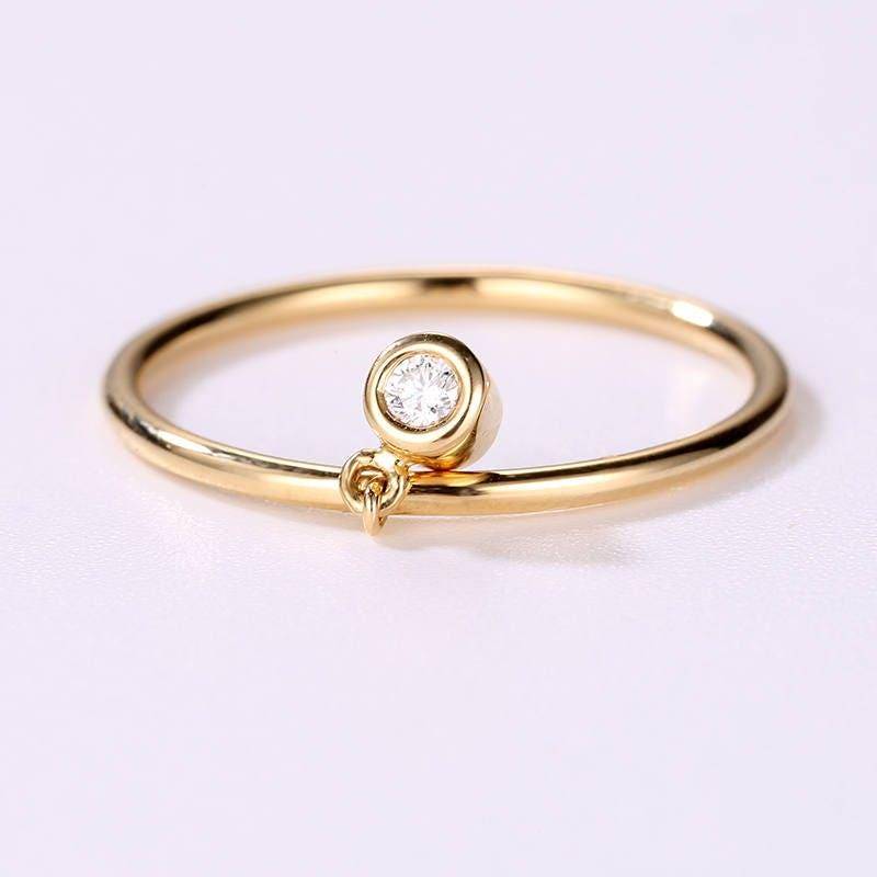 14K Gold Diamant Ring Minimalist Zierlicher Einfache Verlobungsring Lünette Set Zarte Petite Stacking Einzigartige Stapelbar Versprechen von RingOnly