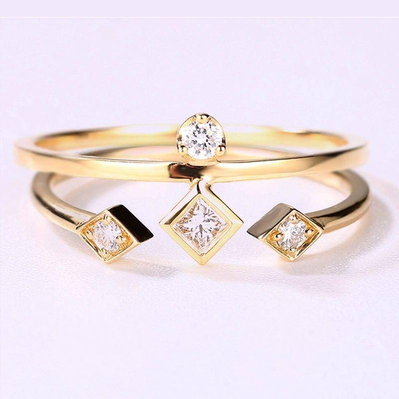2 Stücke Einzigartige Hochzeit Ring Set Offener Diamant Ring Solitaire Gesetzt Princess Cut Verlobungsring Alternative Promise Stacking Jubiläum von RingOnly