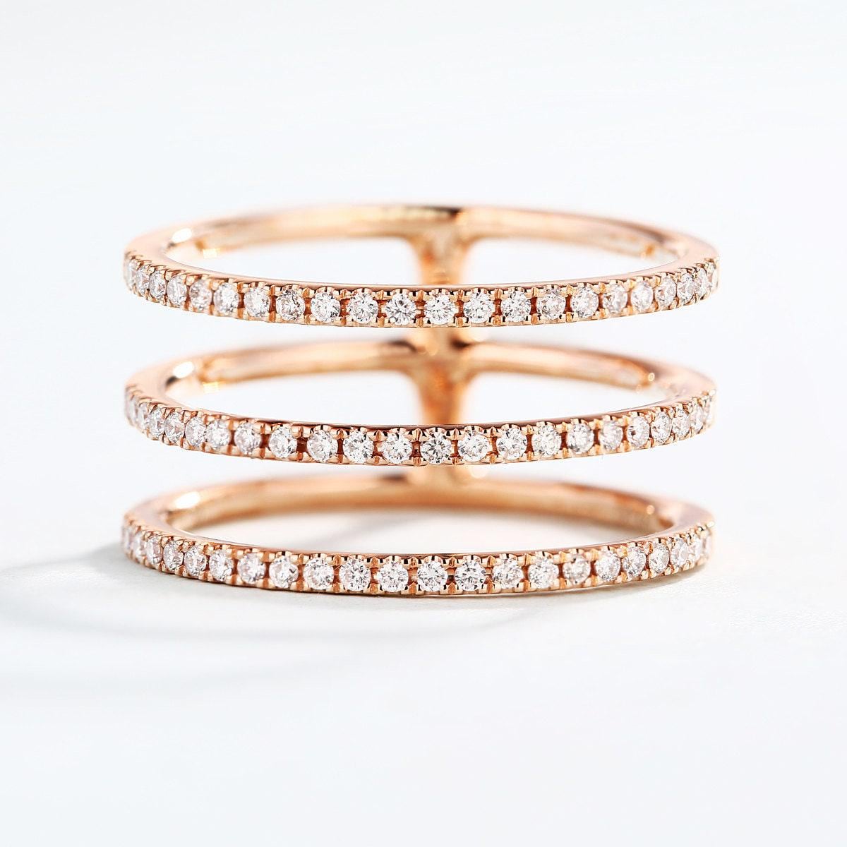 Alternative Multi Row Rose Gold Diamant Ehering Frauen Knuckle Halbe Ewigkeit Band Dainty Pave Diamantring Zarte Versprechen Jahrestag von RingOnly