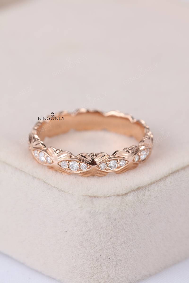 Art-Deco-Diamant Ehering Vintage Rose Gold Ring Antike Frauen Einzigartige Braut Schmuck Stapeln Halbe Ewigkeit Versprechen Jahrestag Geschenk von RingOnly