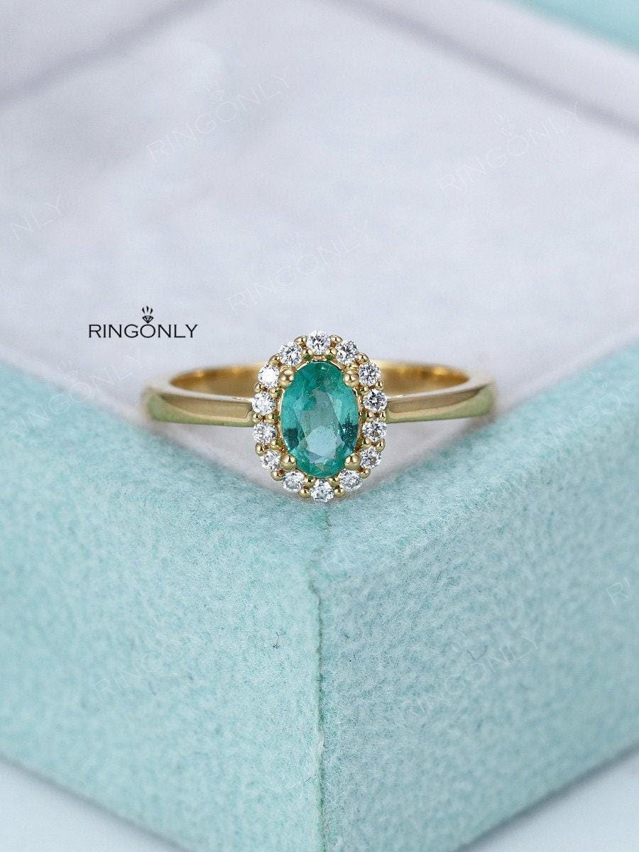 Art-Deco-Labor Smaragd Verlobungsring Vintage Halo Diamant Moissanite Ring Antike Oval Geschnitten Brautring Zarte Versprechen Jubiläum von RingOnly