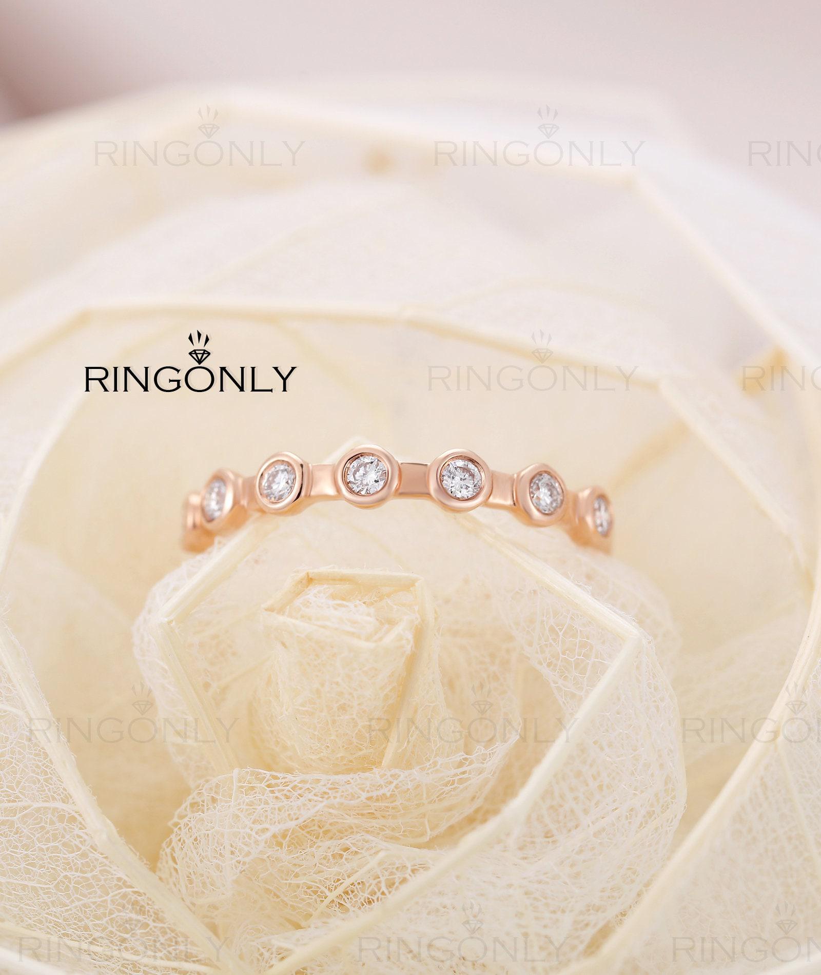 Art-Deco-Nature Diamond Vintage Sieben Steine Verlobungsring, Rose Gold Hochzeit Zarte Einzigartige Brautschmuck, Jubiläumsgeschenk Für Frauen von RingOnly