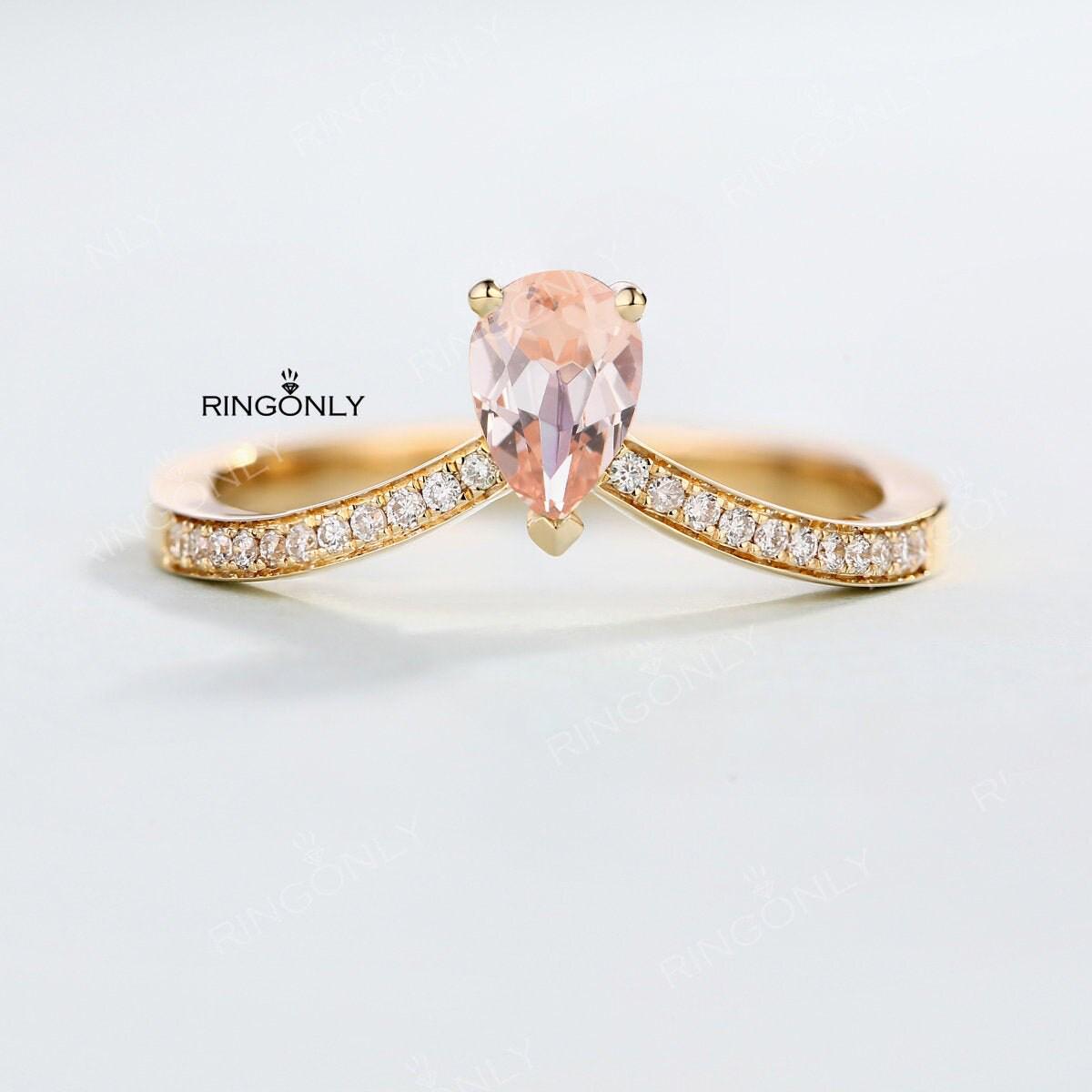 Birnenförmigen Verlobungsring Morganit Frauen Hochzeit Diamant Braut Schmuck Curved Jahrestag Geschenk Für Sie Halbe Ewigkeit von RingOnly