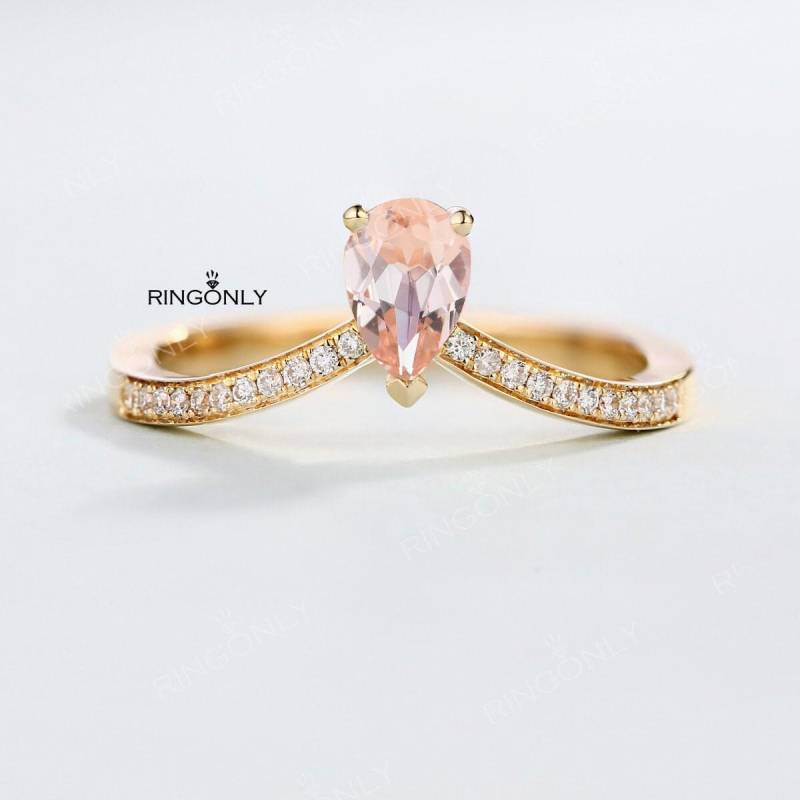 Birnenförmigen Verlobungsring Morganit Frauen Hochzeit Diamant Braut Schmuck Curved Jahrestag Geschenk Für Sie Halbe Ewigkeit von RingOnly