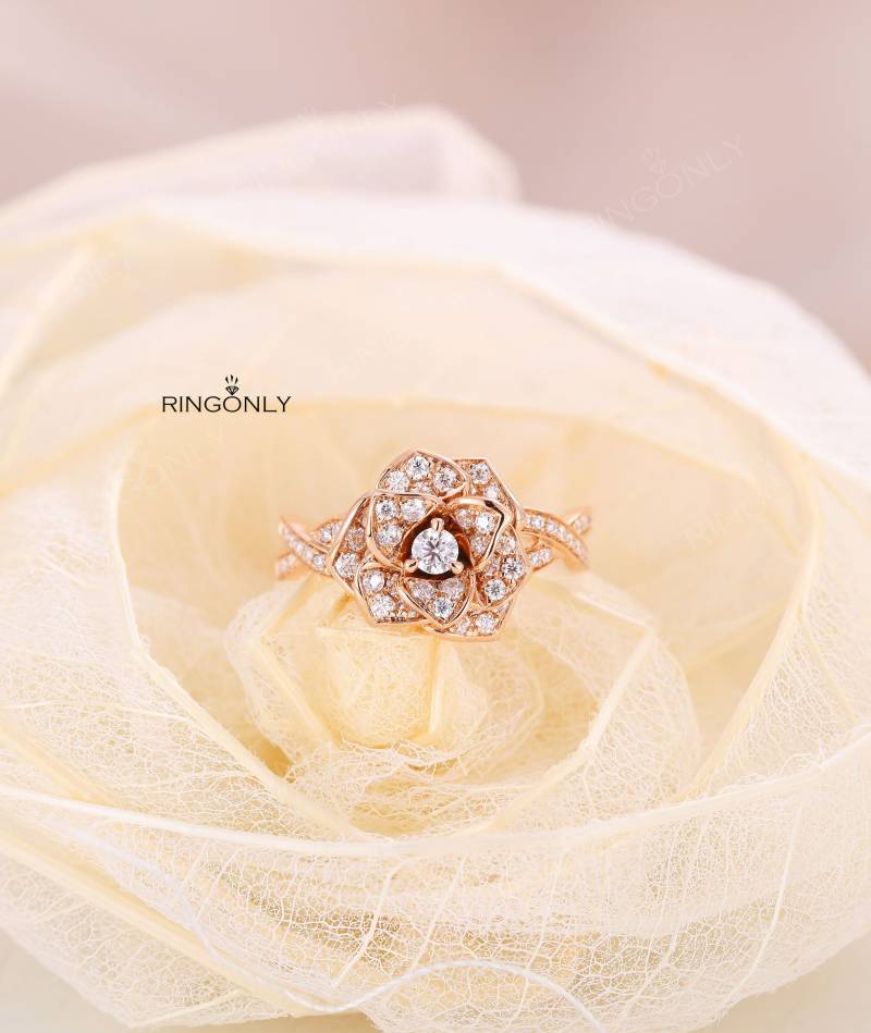 Blume Verlobungsring Vintage Einzigartige Diamant Weißgold Twisted Hochzeit Infinity Eternity Band Pave Braut Jahrestag Geschenk von RingOnly