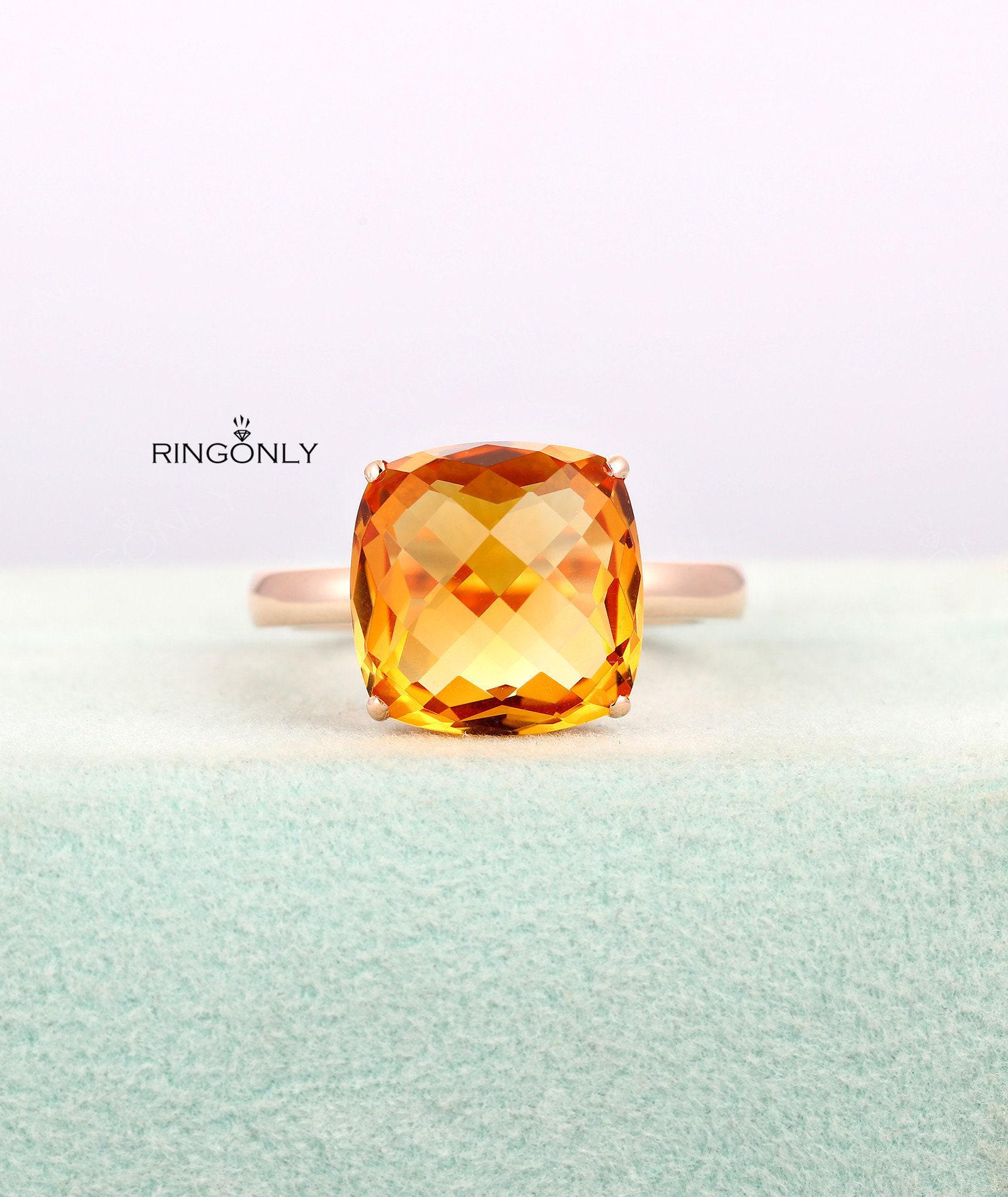 Citrin Verlobungsring Kissen Geschnitten Vintage Antik Halo Set Zierliche Schmuck Frauen Hochzeit Braut Jahrestag von RingOnly