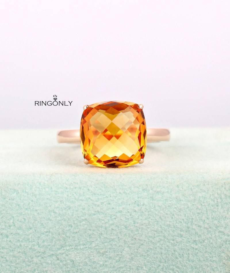 Citrin Verlobungsring Kissen Geschnitten Vintage Antik Halo Set Zierliche Schmuck Frauen Hochzeit Braut Jahrestag von RingOnly