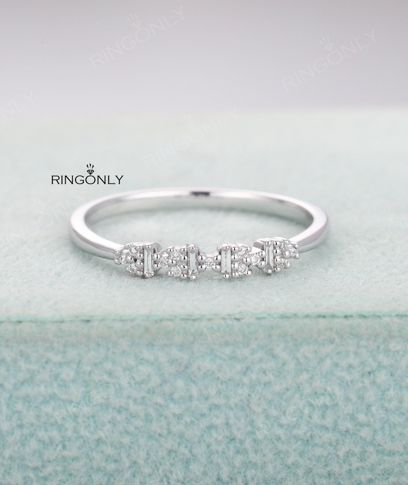 Diamant Ehering Baguette Schnitt Zierlich Einfach Zarte Jubiläum Geschenk Für Versprechen Ring Art Deco Antike Einzigartige Stapeln Passender von RingOnly