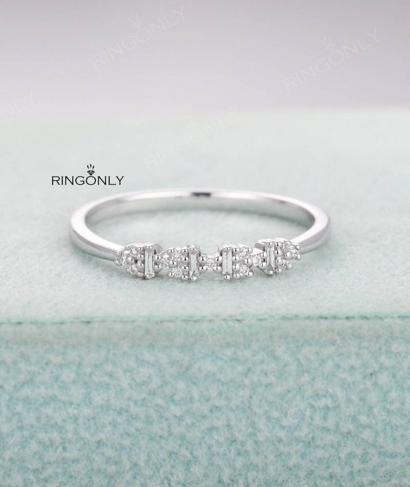 Diamant Ehering Baguette Schnitt Zierlich Einfach Zarte Jubiläum Geschenk Für Versprechen Ring Art Deco Antike Einzigartige Stapeln Passender von RingOnly