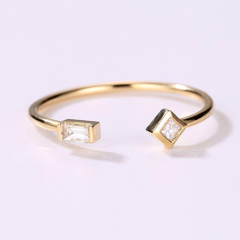Diamantring 14K Gold Zarte Einfache Prinzessin Schnitt Baguette Frauen Ring Stapeln Passenden Band Einzigartige Versprechen von RingOnly