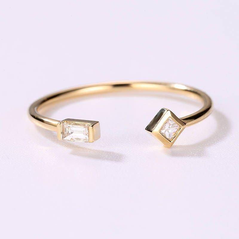 Diamantring 14K Gold Zarte Einfache Prinzessin Schnitt Baguette Frauen Ring Stapeln Passenden Band Einzigartige Versprechen von RingOnly