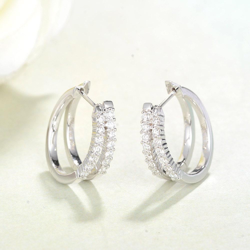 Einzigartige Diamant Verlobung Ohrringe, Runde Hoop 14K Weißgold, Damen Fine Jewelry, Hochzeit Ohrring, Versprechen Ohrring von RingOnly
