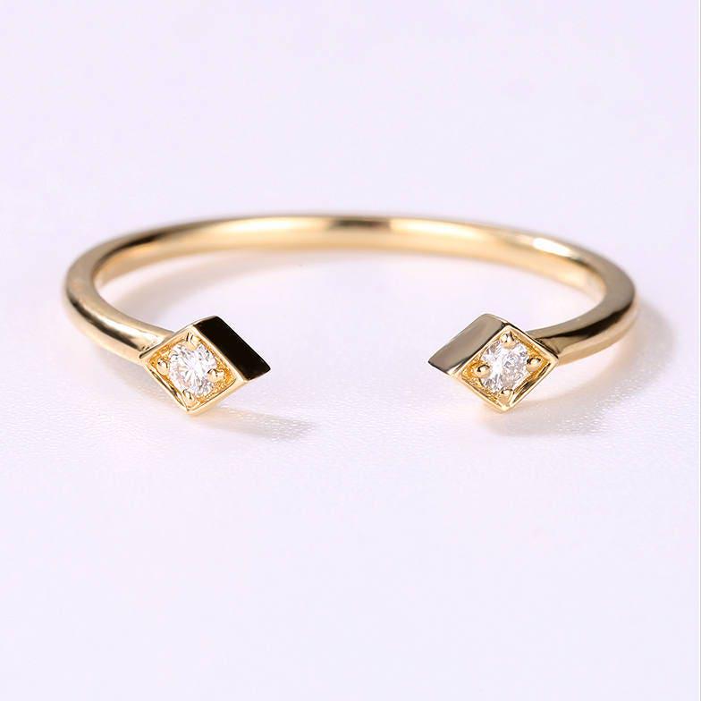 Einzigartige Hochzeit Band Frauen Offener Ring Diamant Dünn Zarte Minimalist Einfache Stapeln Brautschmuck Set von RingOnly