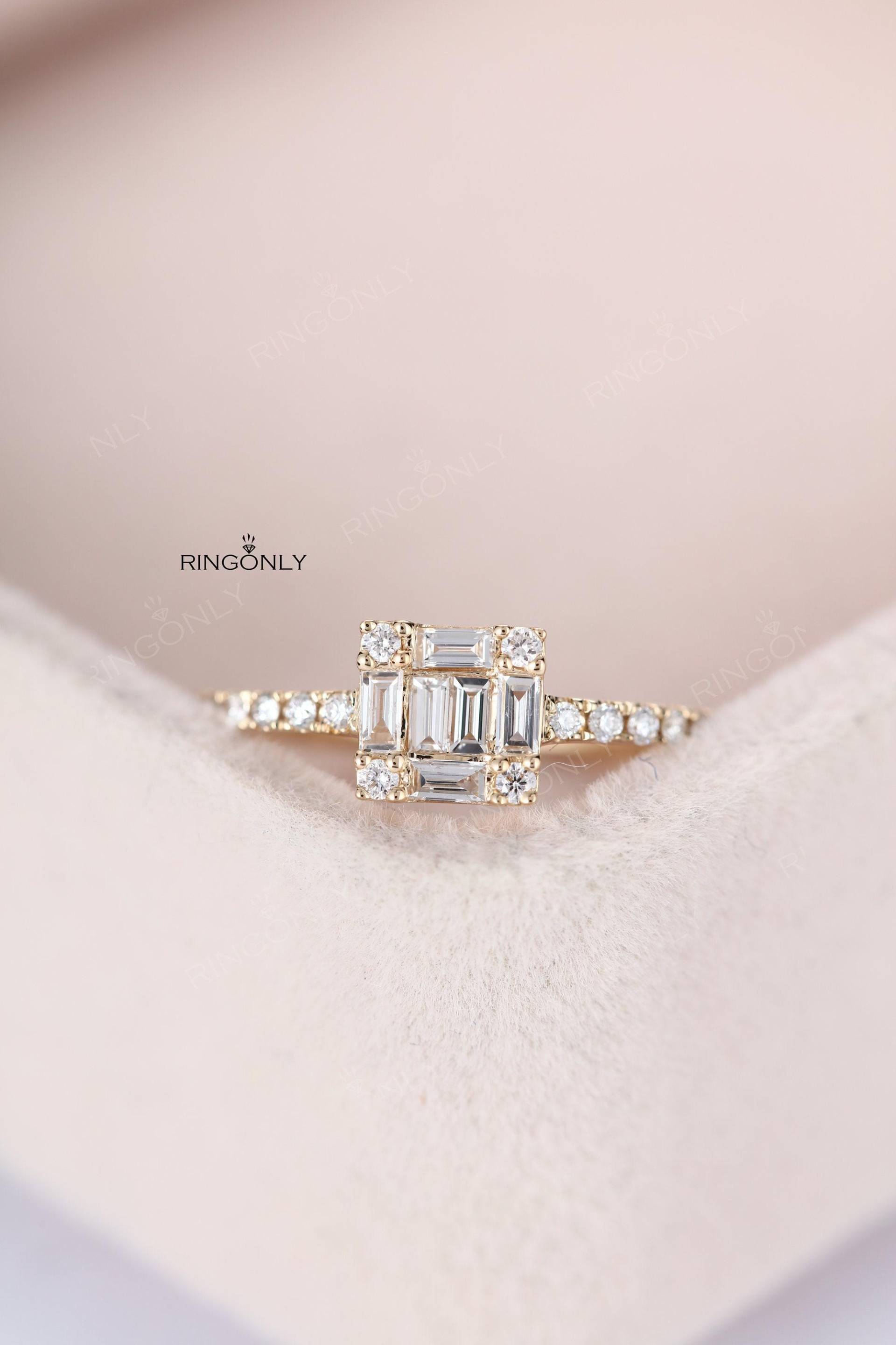 Einzigartige Verlobungsring Diamant Frauen Hochzeit Cluster Baguette Geschnitten Braut Schmuck Halbe Ewigkeit Jahrestag von RingOnly