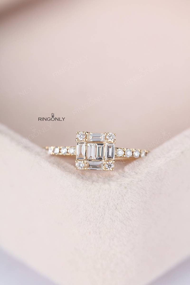 Einzigartige Verlobungsring Diamant Frauen Hochzeit Cluster Baguette Geschnitten Braut Schmuck Halbe Ewigkeit Jahrestag von RingOnly