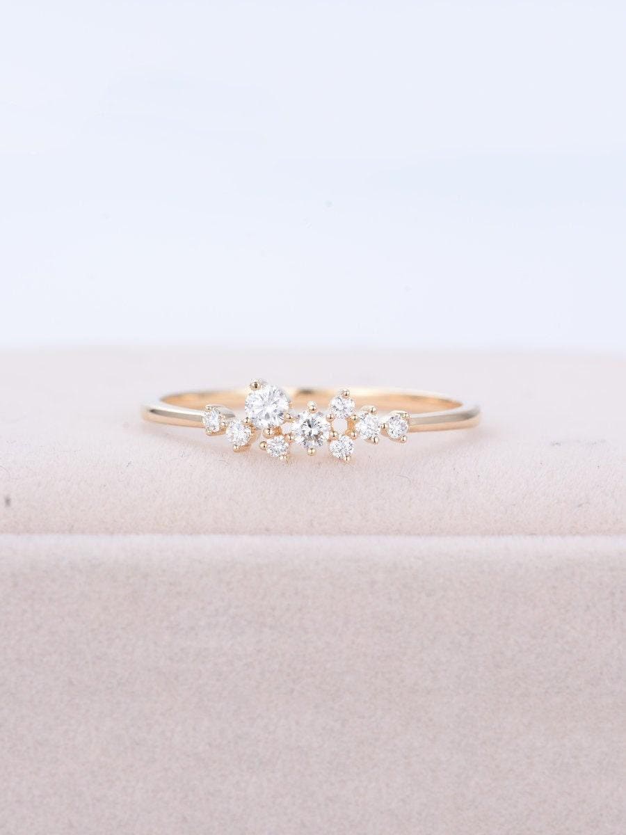 Einzigartiger Verlobungsring, Gelbgold Diamant Cluster Ring, Blume Hochzeit Mini Zweig Braut Set, Versprechen Stapeln Jubiläumsring von RingOnly