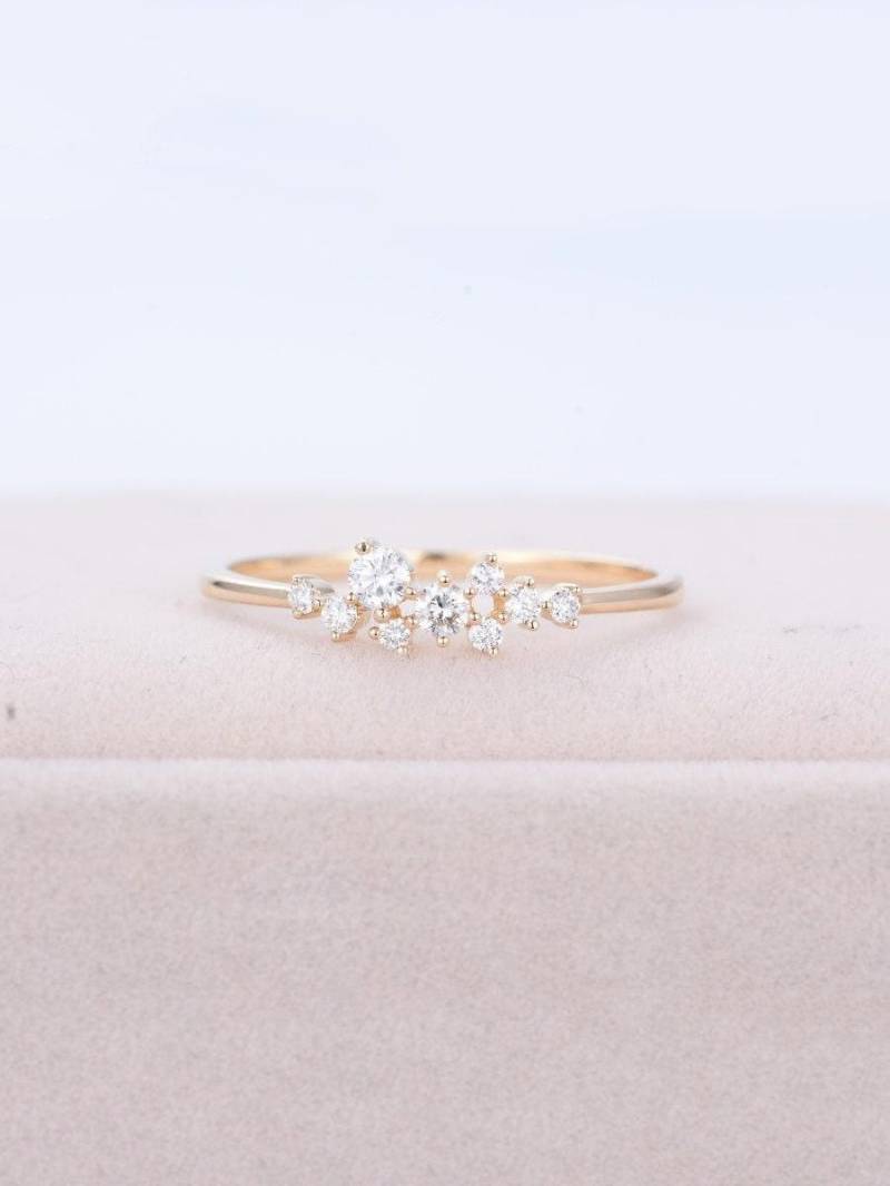 Einzigartiger Verlobungsring, Gelbgold Diamant Cluster Ring, Blume Hochzeit Mini Zweig Braut Set, Versprechen Stapeln Jubiläumsring von RingOnly