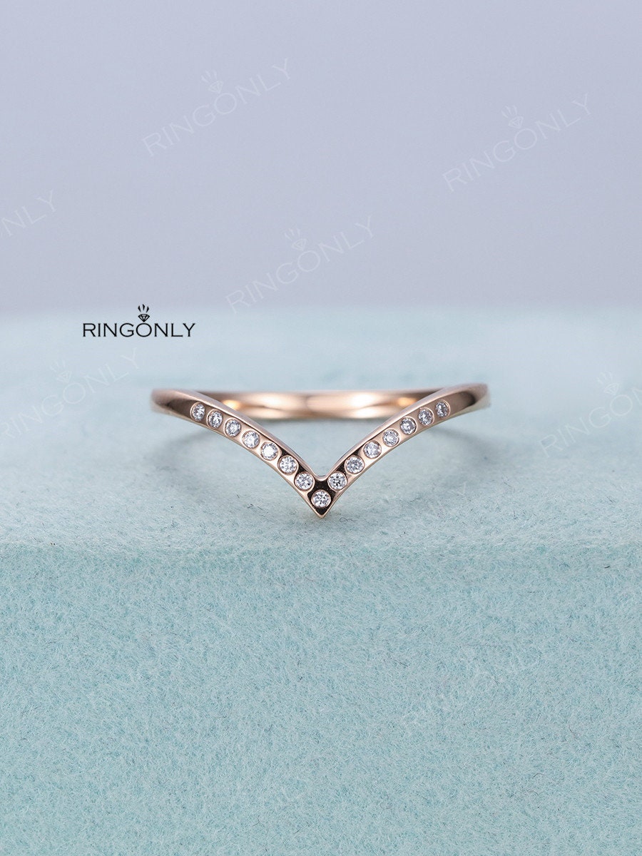 Geschwungener Diamant Ehering Frauen Roségold Passend Stapeln Einfacher Zarter Zierlicher Einzigartiger Schmuck Braut Jahrestag Versprechen von RingOnly