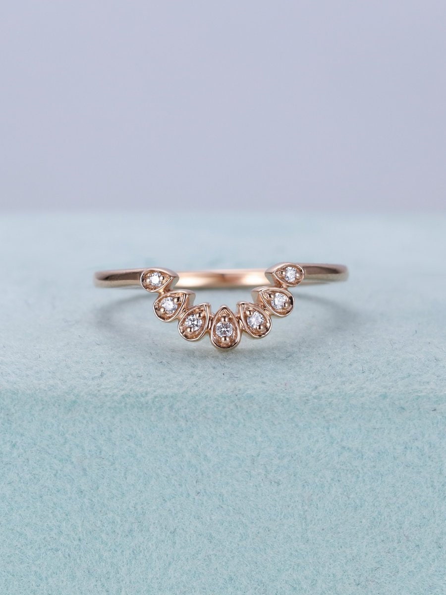 Geschwungener Ehering Frauen Diamant Roségold Zarte Ring Einzigartige Passende Stapel Schmuck Versprechen Jahrestag von RingOnly