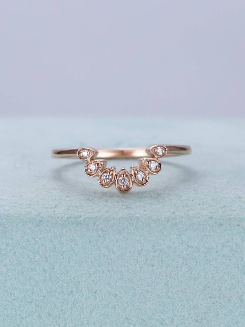 Geschwungener Ehering Frauen Diamant Roségold Zarte Ring Einzigartige Passende Stapel Schmuck Versprechen Jahrestag von RingOnly