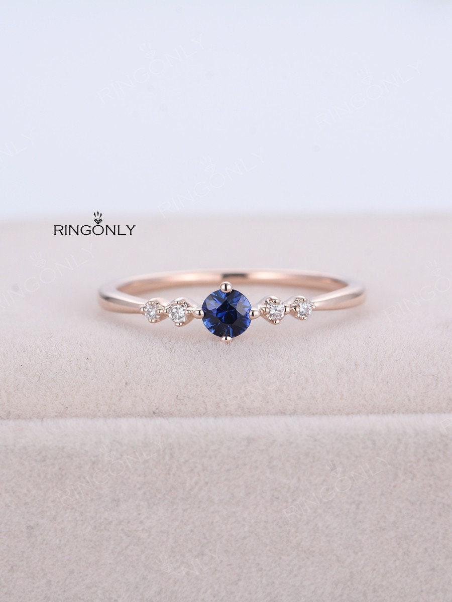 Lab Sapphire Verlobungsring Rosegold Cluster Diamant Ring Damen Vintage Art Deco Hochzeit Simple Brautschmuck Jahrestag Tag von RingOnly