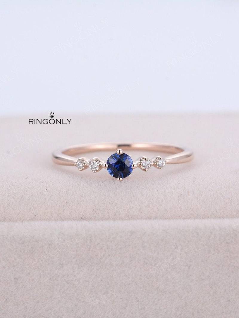 Lab Sapphire Verlobungsring Rosegold Cluster Diamant Ring Damen Vintage Art Deco Hochzeit Simple Brautschmuck Jahrestag Tag von RingOnly