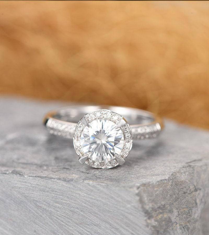 Moissanite Verlobungsring Frauen Hochzeit Halo Diamant Brautschmuck Set Halbe Ewigkeit Micro Pflastern Versprechen Jahrestag von RingOnly