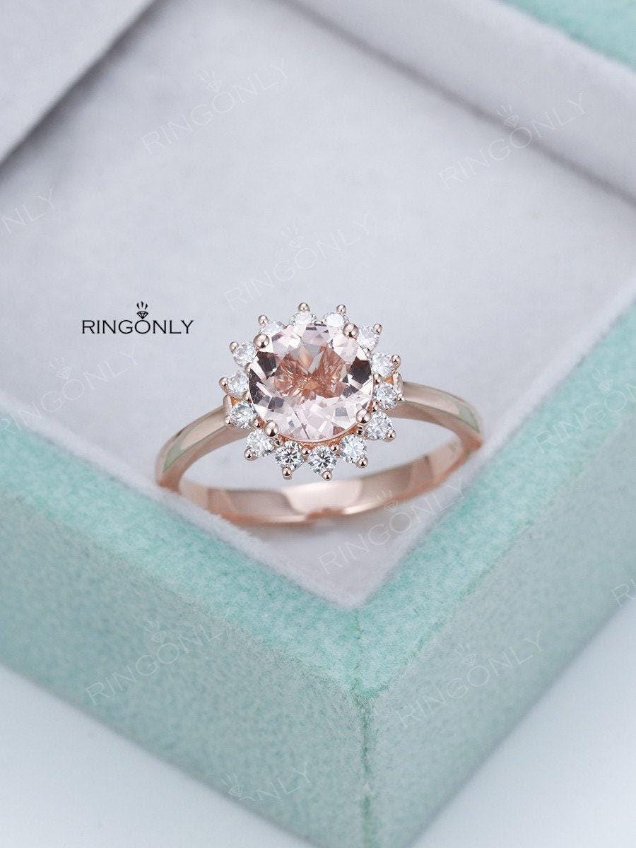Morganit Verlobungsring Mit Heiligenschein Moissanit Rose Gold Ring Für Frauen Einzigartige Schmuck Hochzeit Vintage Versprechen Jahrestag von RingOnly