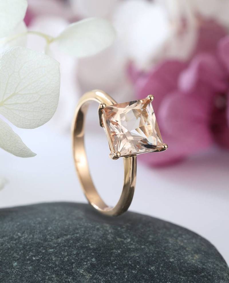 Morganit Verlobungsring Solitär Prinzessin Cut Minimalist Einfache Edelstein Rose-Gold Hochzeit Frauen Zarte Versprechen Jahrestag von RingOnly
