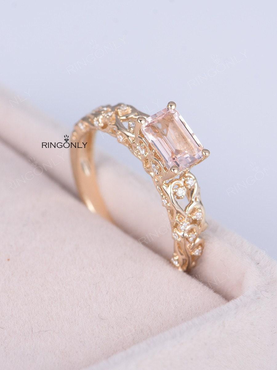 Morganit Verlobungsring Vintage Smaragdschliff Art Deco Antike Cluster Diamant Hochzeit Frauen Zartes Versprechen Jubiläum von RingOnly