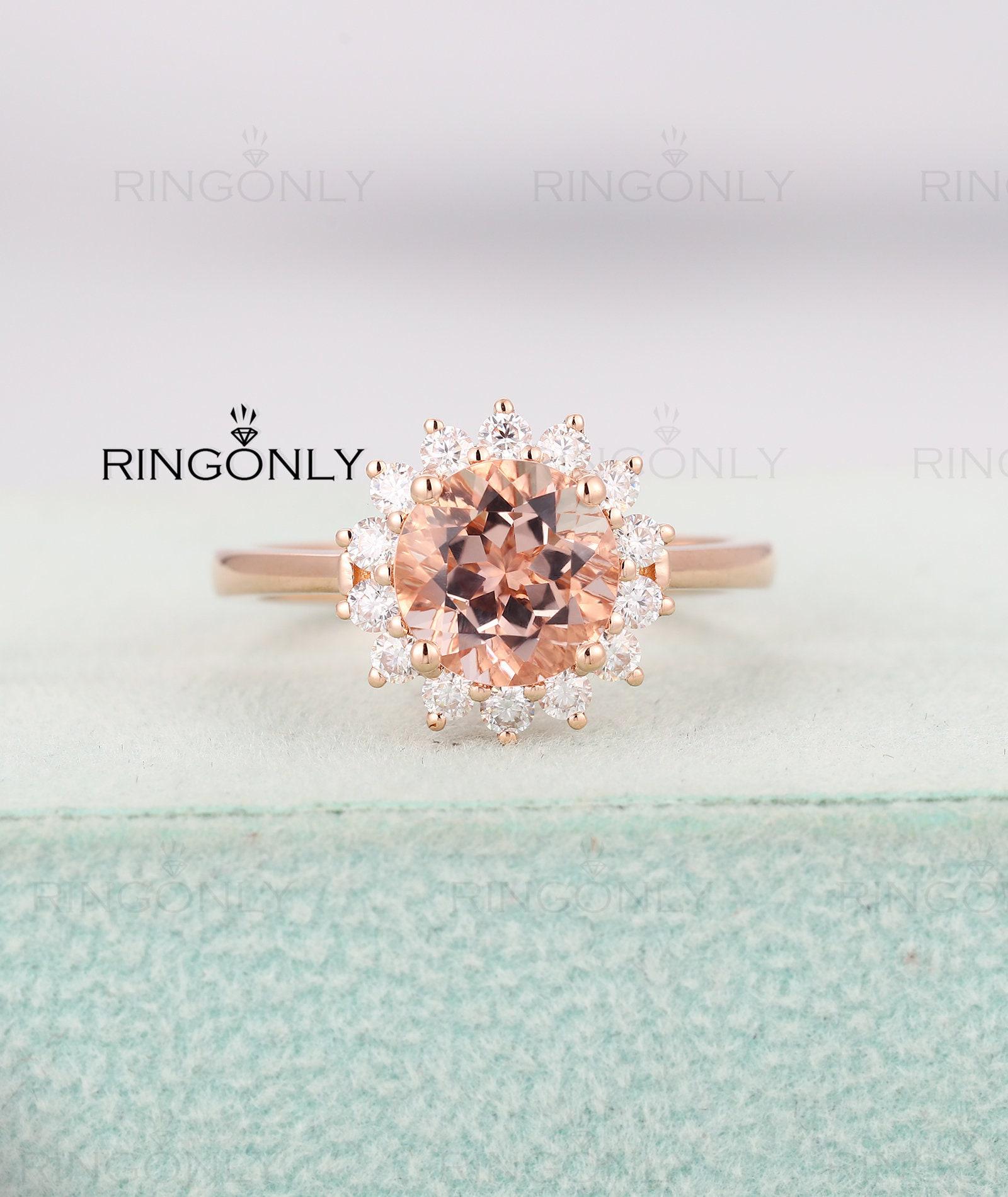 Morganit Verlobungsring in Roségold, Moissanite Ehering, Blumen Antiker Einzigartiger Brautring, Schmuckring, Jubiläumsgeschenk Für Sie von RingOnly