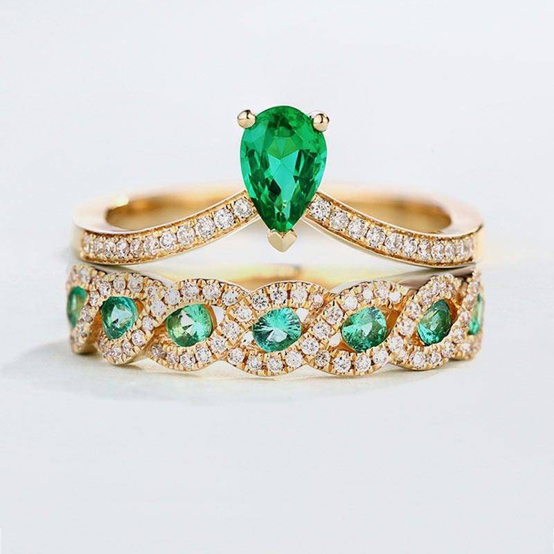 Pear Lab Emerald Verlobungsring Gelbgold Art-Deco-Ring Vintage-Verlobungsring-Set Halbe Ewigkeit Ehering Frauen Jahrestagsring von RingOnly