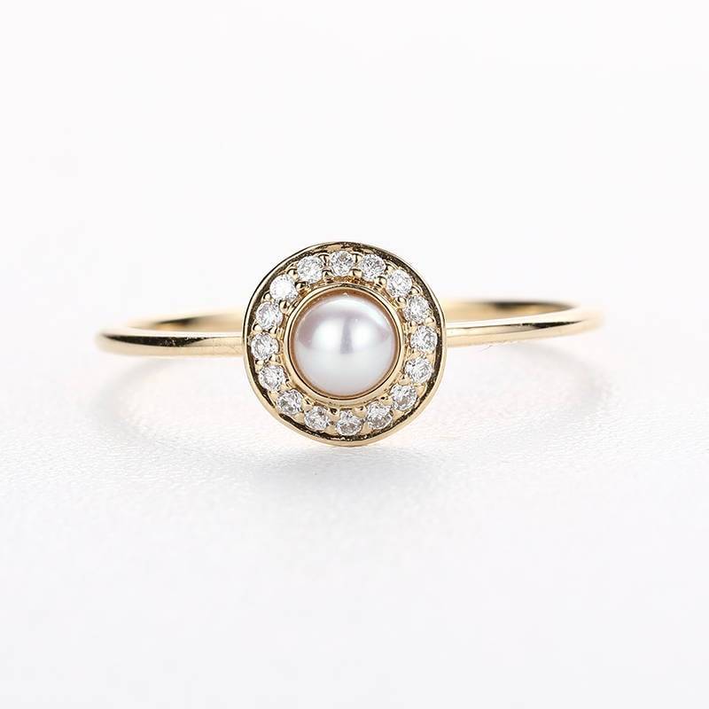 Perle Verlobungsring Einzigartige Frauen Hochzeit Halo Diamant Brautschmuck Set Passend Jahrestag Birthstone von RingOnly