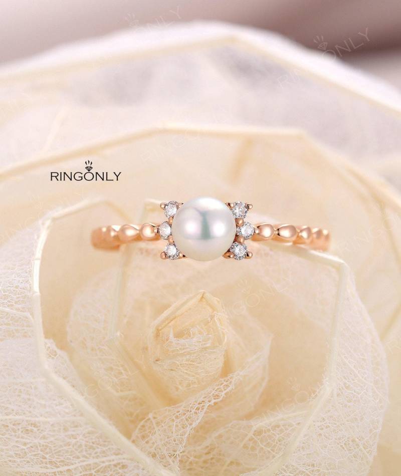Perle & Diamant Vintage Einzigartige Antike Verlobungsring 14K Roségold Ring Für Frauen Hochzeit Brautschmuck Jahrestag Geschenk Versprechen Sie von RingOnly