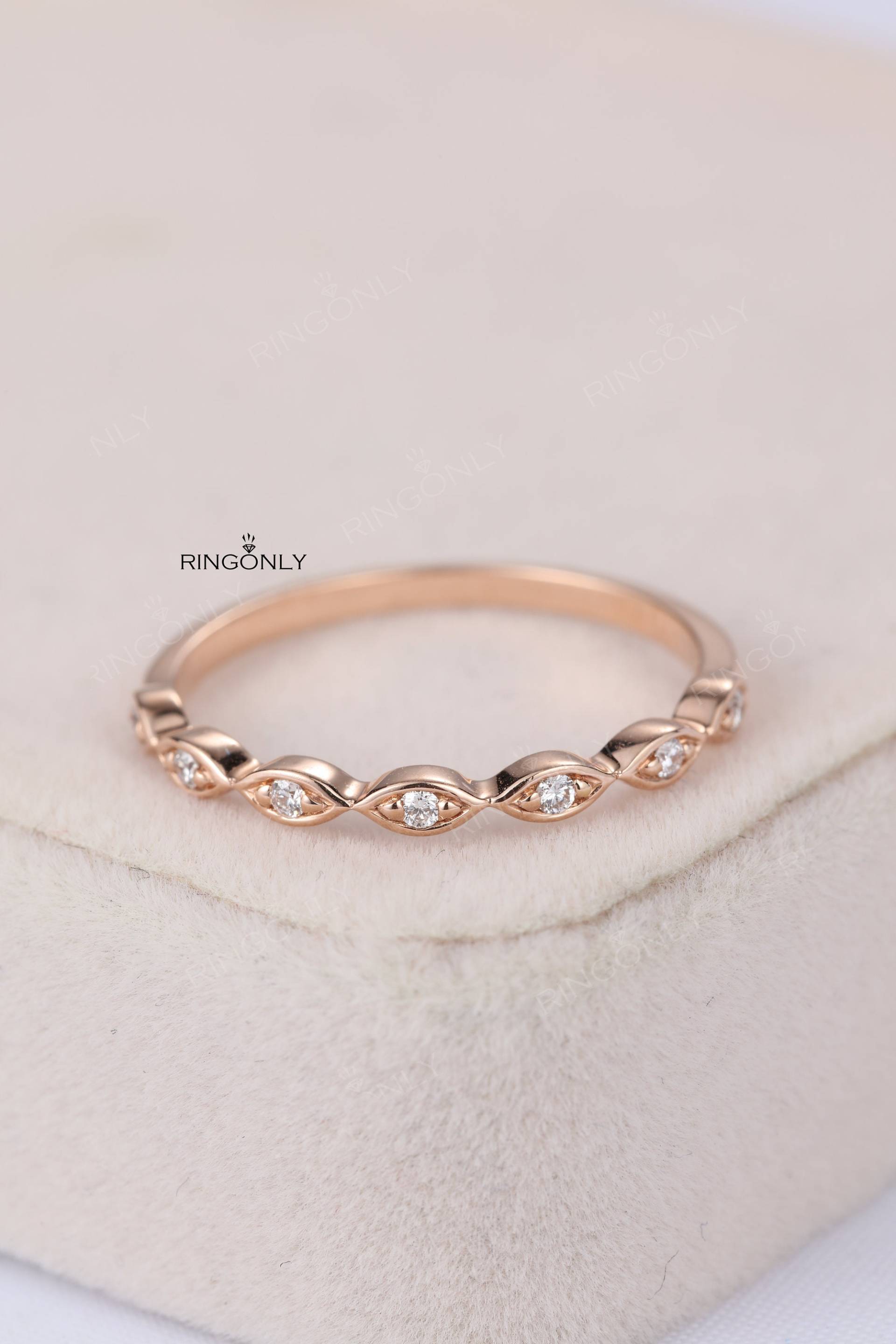 Rose Gold Ehering Frauen Antike Art Deco Diamant Stapeln Vintage Einzigartige Halbe Ewigkeit Braut Set Versprechen Jahrestag Geschenke Für Sie von RingOnly