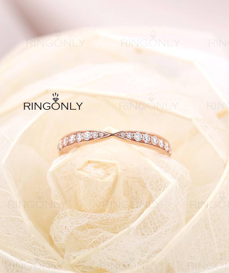 Rose Gold Ehering Infinity Ring Diamant Frauen Einzigartig Halbe Ewigkeit Micro Ebnen Versprechen Stapelbar Passende Jahrestag Geschenk von RingOnly
