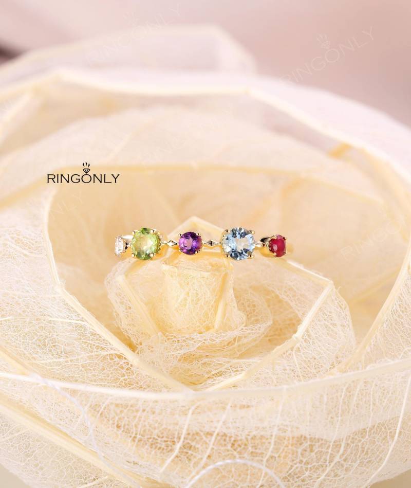 Rose Gold Ring Diamant Rubin Amethyst Peridot Aquamarin Hochzeitsgeschenk Für Frauen Einzigartige Cluster Braut Schmuck Birthstone Jahrestag von RingOnly