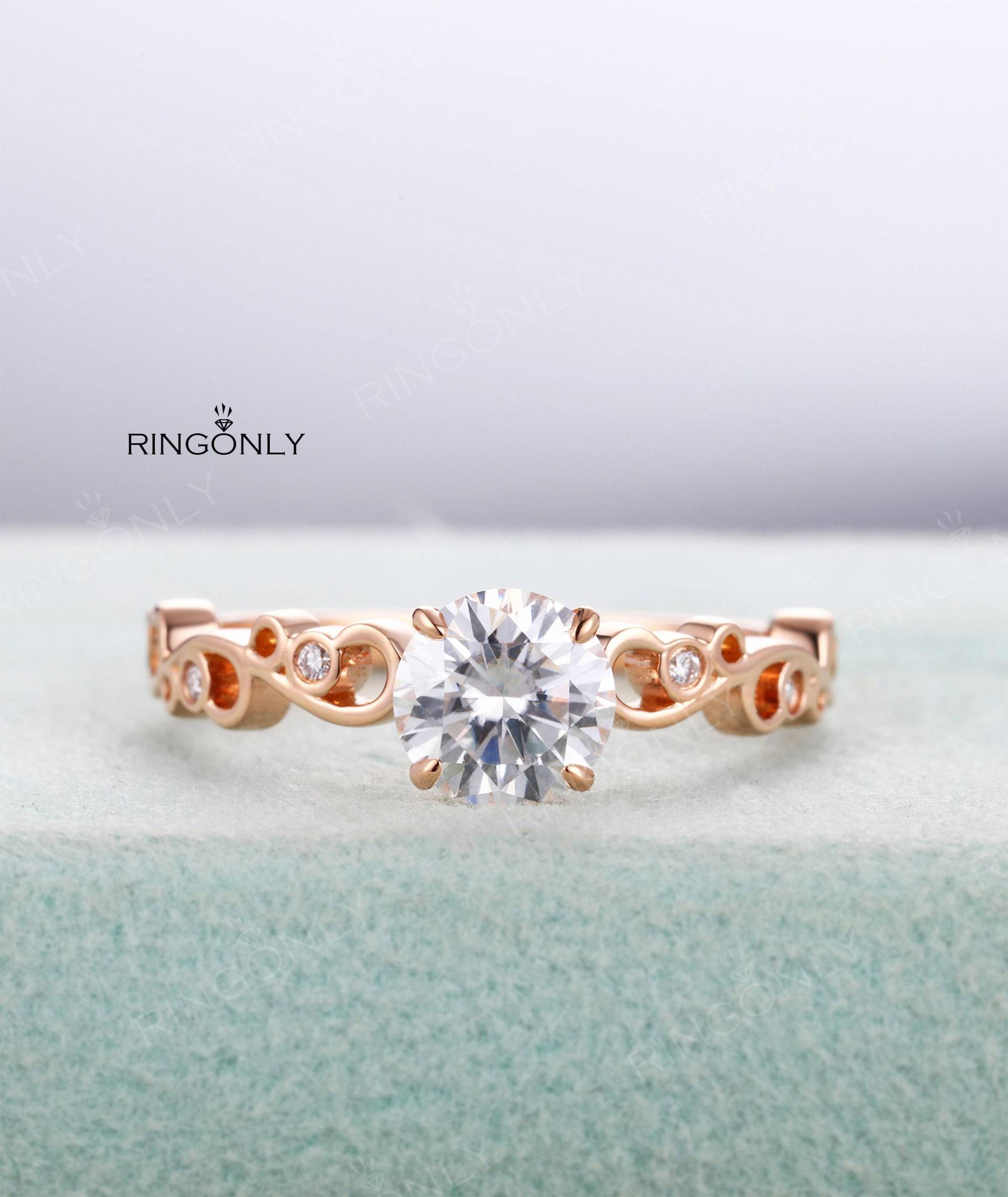 Rose Gold Verlobungsring, Art-Deco-Verlobungsring, Frauen Hochzeit Vintage Moissanite Diamant Antique Brautschmucksachen, Blumenjubiläum von RingOnly