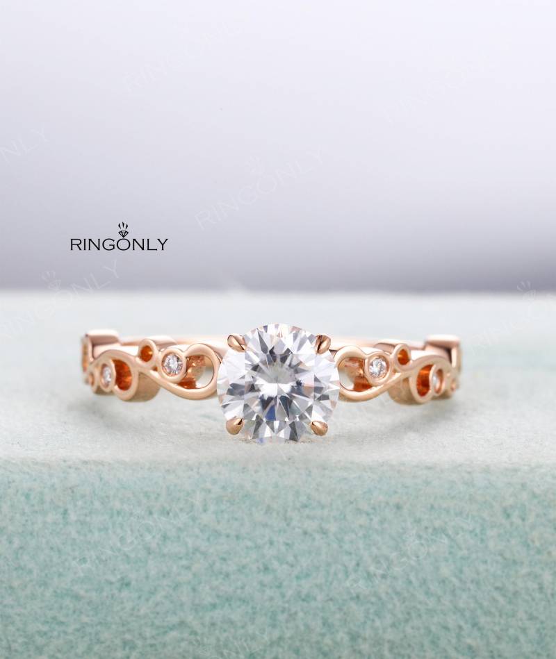 Rose Gold Verlobungsring, Art-Deco-Verlobungsring, Frauen Hochzeit Vintage Moissanite Diamant Antique Brautschmucksachen, Blumenjubiläum von RingOnly