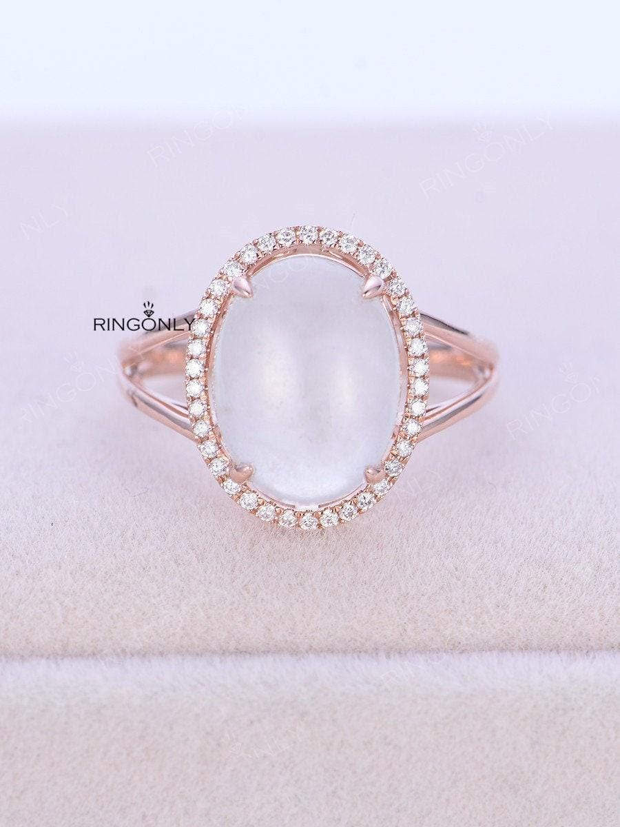 Rose Gold Verlobungsring Vintage Jadeit Jade Ring Antique Hochzeitsgeschenk Für Frauen Diamant Einzigartige Oval Halo Brautschmuck Jahrestag von RingOnly