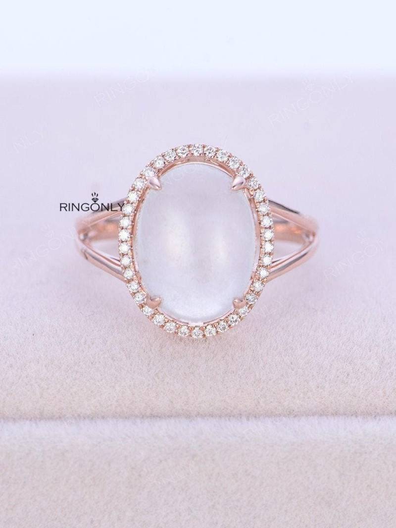 Rose Gold Verlobungsring Vintage Jadeit Jade Ring Antique Hochzeitsgeschenk Für Frauen Diamant Einzigartige Oval Halo Brautschmuck Jahrestag von RingOnly