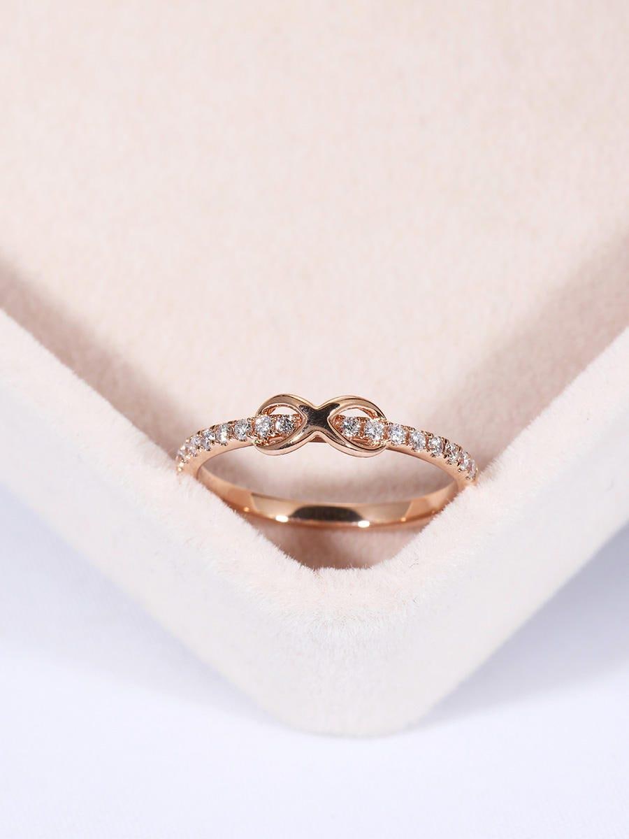 Rosegold Ring Diamant Ehering Infinity Frauen Einzigartige Schmuck Halbe Ewigkeit Micro Pflastern Versprechen Stapelbar Passender Jahrestag Geschenk von RingOnly